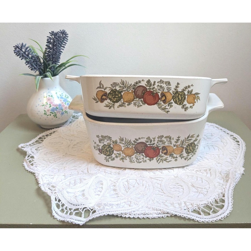 Vintage Corning Ware Spice of Life Casserole Set of 2, L'Echalote Pattern Baking